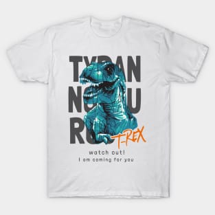 Jurassic Fury: Blue and Green T-Rex T-Shirt